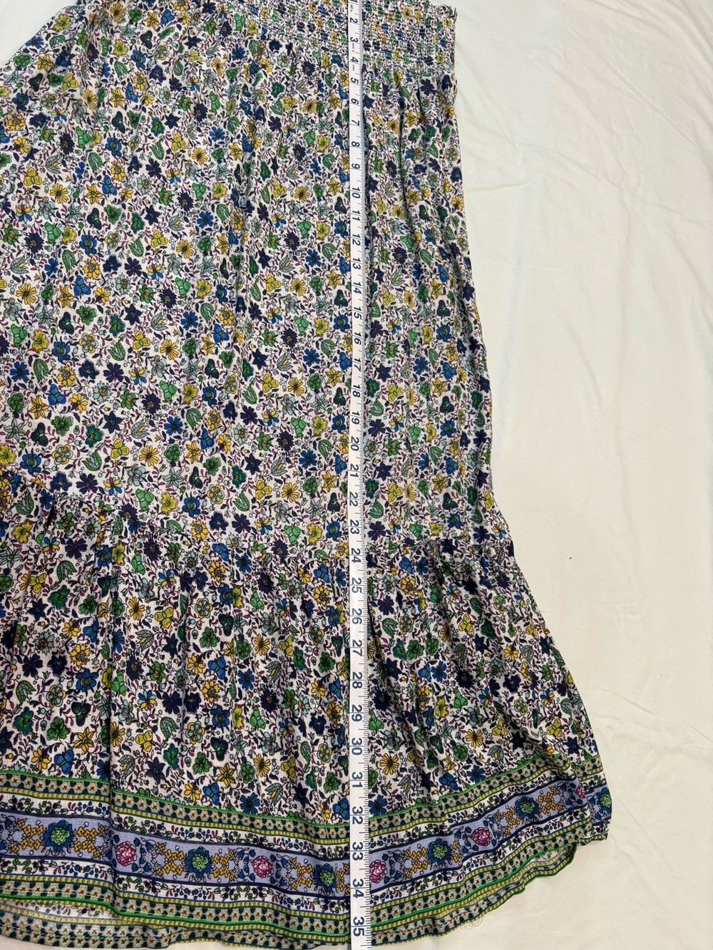 Ava Christine Maxi Skirt Med Blue Purple Green Floral Smocked Viscose size M - Picture 5 of 5